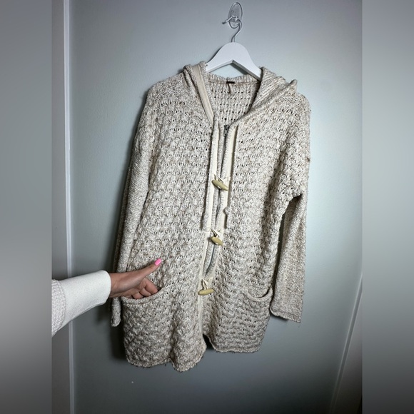 Free People | Women’s tan/cream Turn Up The Sun hooded toggle sweater coat Sz XS - Picture 11 of 17